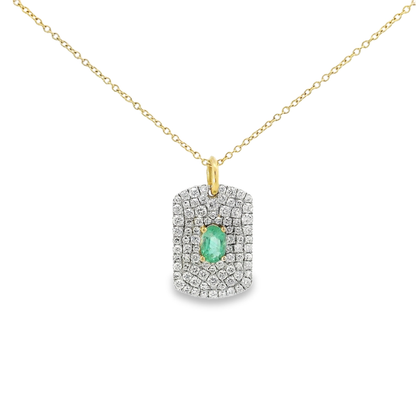 0.94Ct Diamond 0.40CT Emerald Pendant 14k Yellow Gold