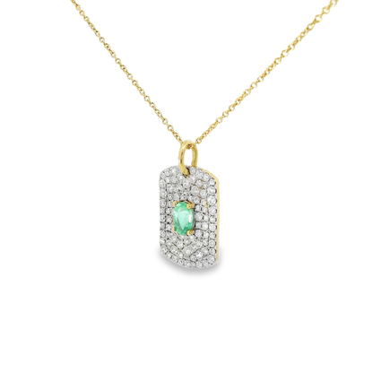 0.94Ct Diamond 0.40CT Emerald Pendant 14k Yellow Gold