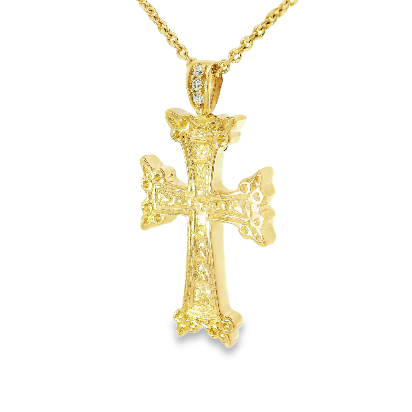 0.03CT Diamond Cross Pendant 14k Yellow Gold