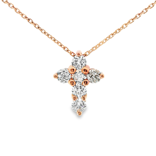 0.80CT Diamond Cross Pendant 14k Rose Gold