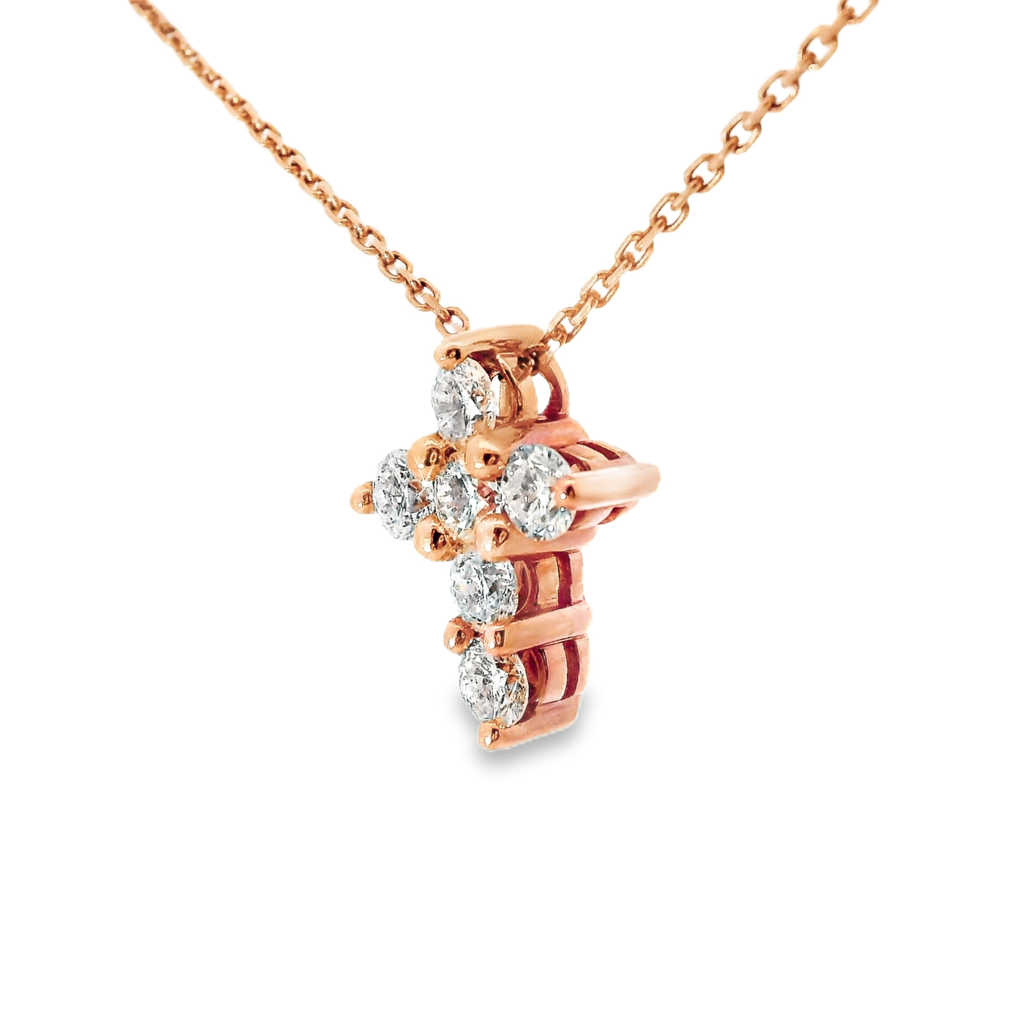 0.80CT Diamond Cross Pendant 14k Rose Gold