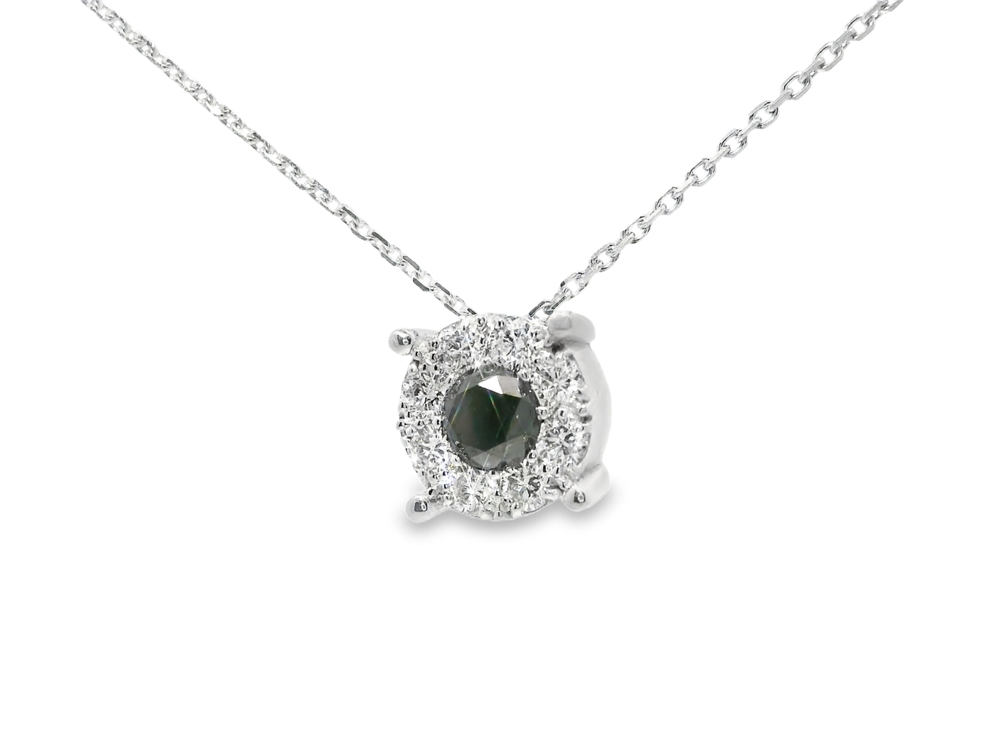 0.40CT Diamond 0.47CT Black Diamond 14k White Gold Pendant