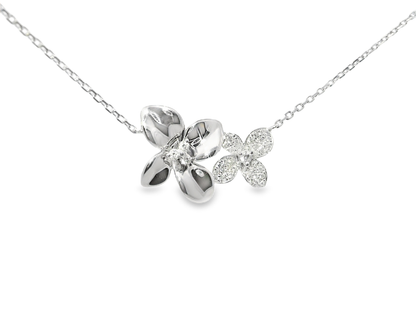0.21CT Diamond Flower Pendant 14k White Gold
