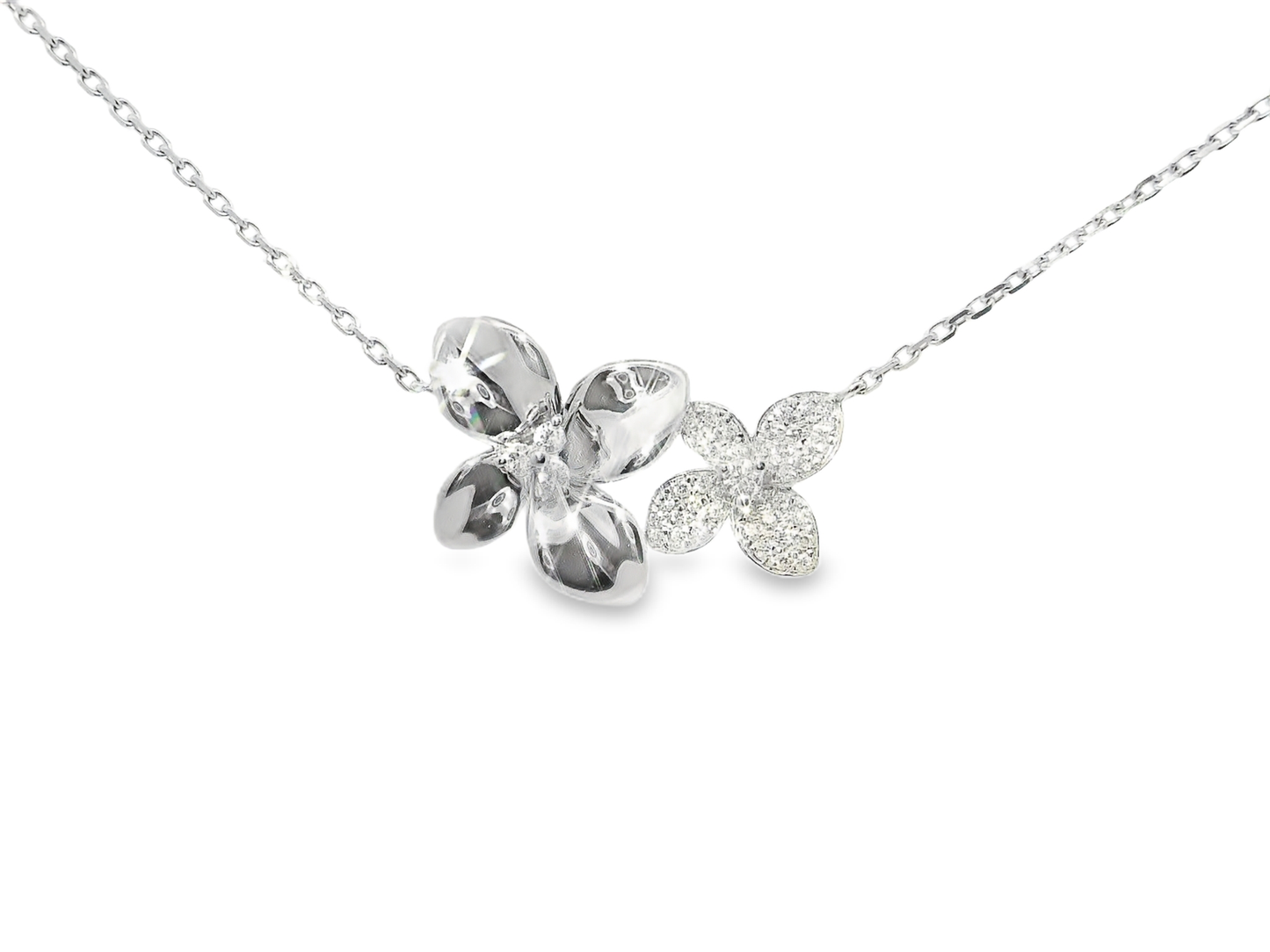 0.21CT Diamond Flower Pendant 14k White Gold