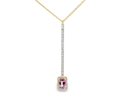 0.33CT Diamond 0.63CT Pink Sapphire Pendant 14k Yellow Gold