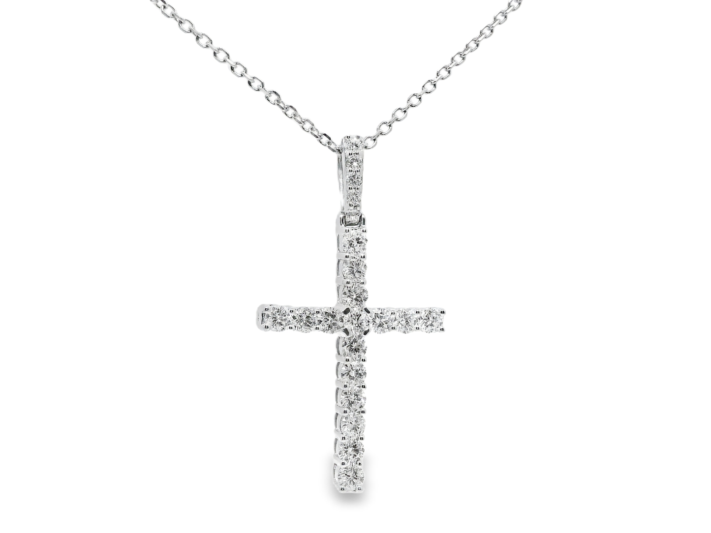 1.74CT Diamond Cross Pendant 14k White Gold
