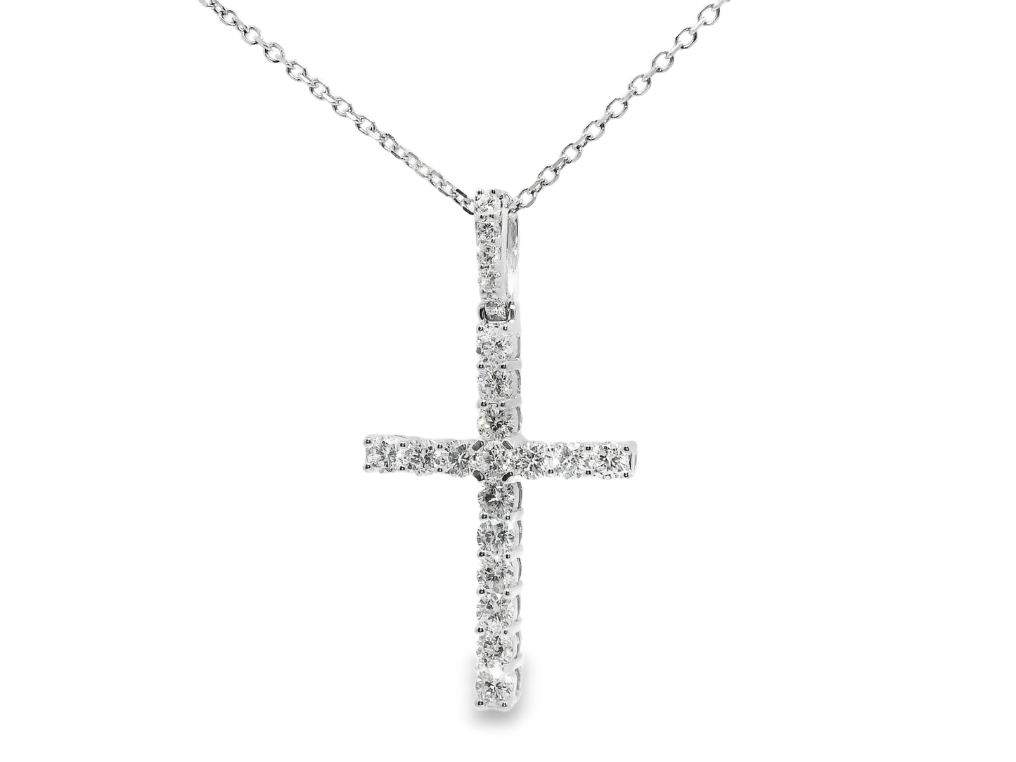 1.74CT Diamond Cross Pendant 14k White Gold