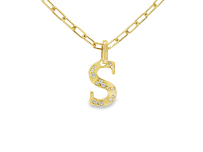 0.15CT Diamond S Letter Pendant 18k Yellow Gold