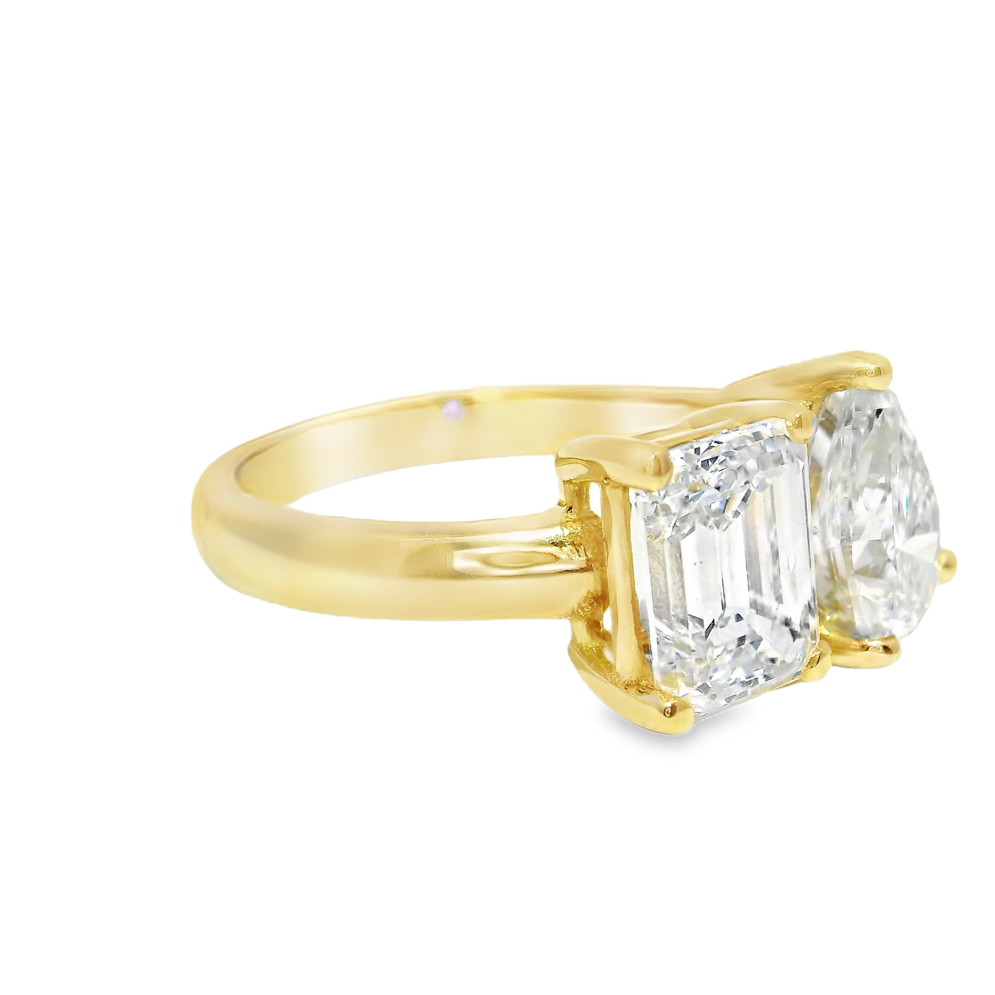 1.87CT Emerald Shape 1.38CT Pear Shape Lab Diamond Ring 14k Yellow Gold