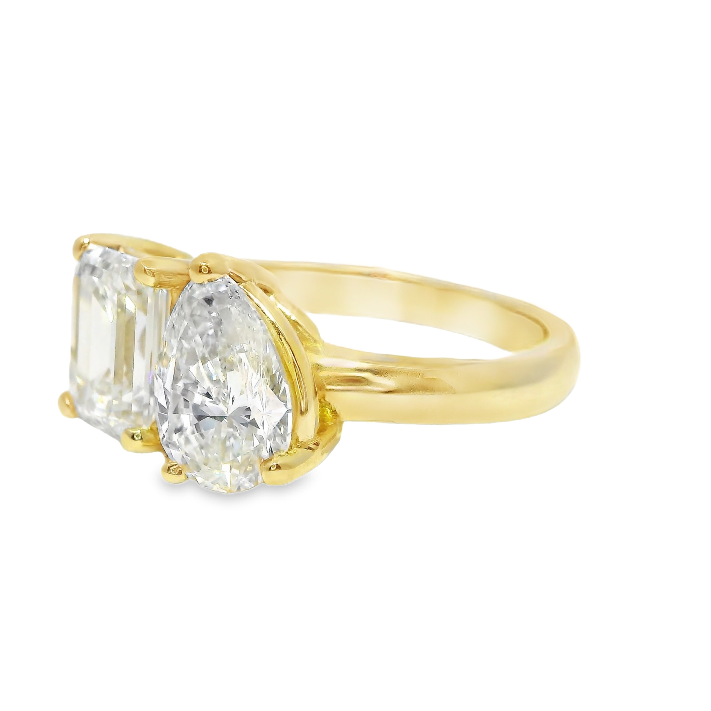 1.87CT Emerald Shape 1.38CT Pear Shape Lab Diamond Ring 14k Yellow Gold