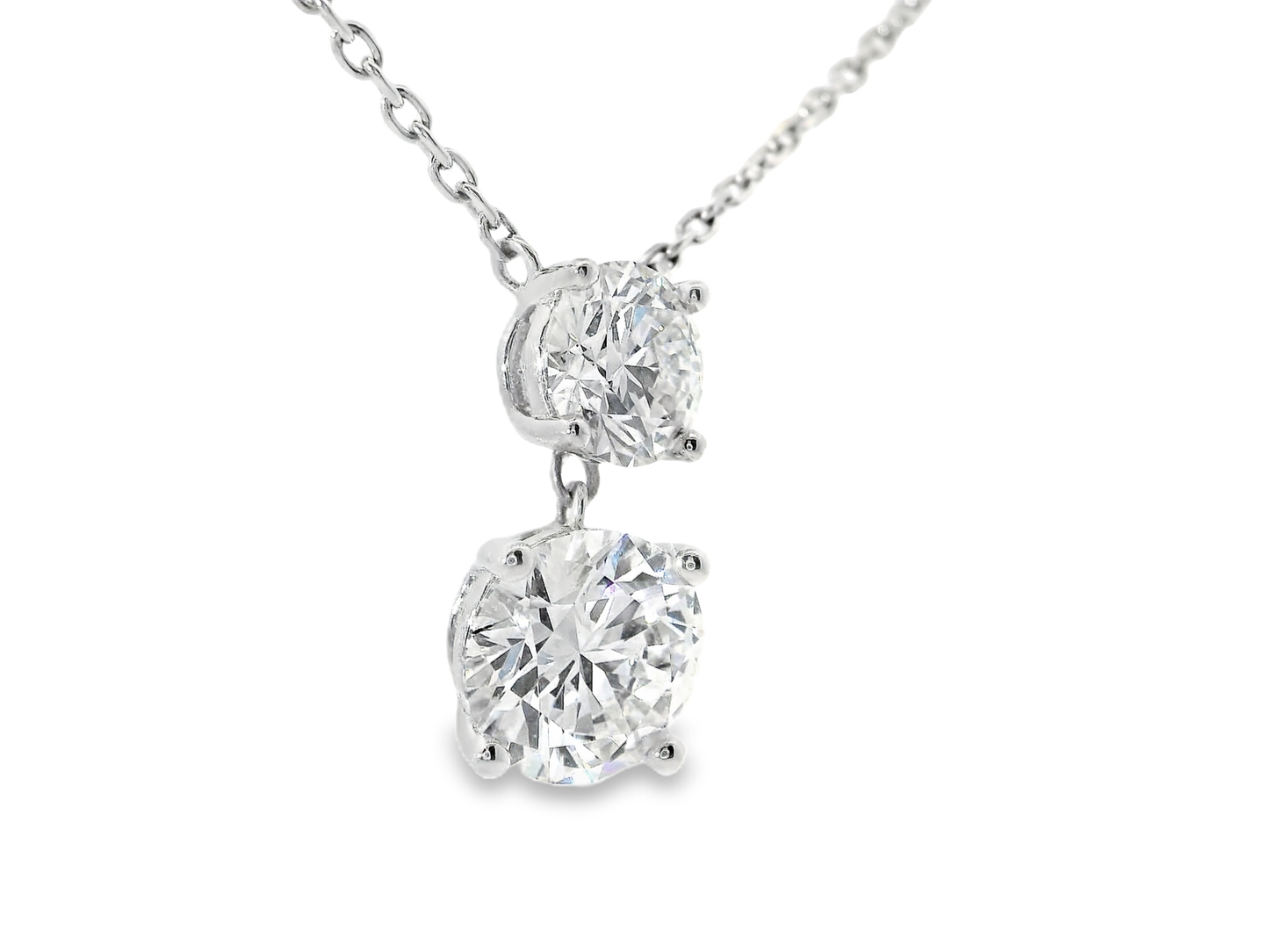 1.03CT Small Round 2.04CT Large Round Lab Diamond Pendant 14k White Gold
