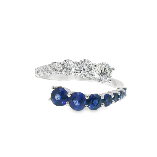 0.76T Diamond 0.93CT Blue Sapphire Ring 18k White Gold