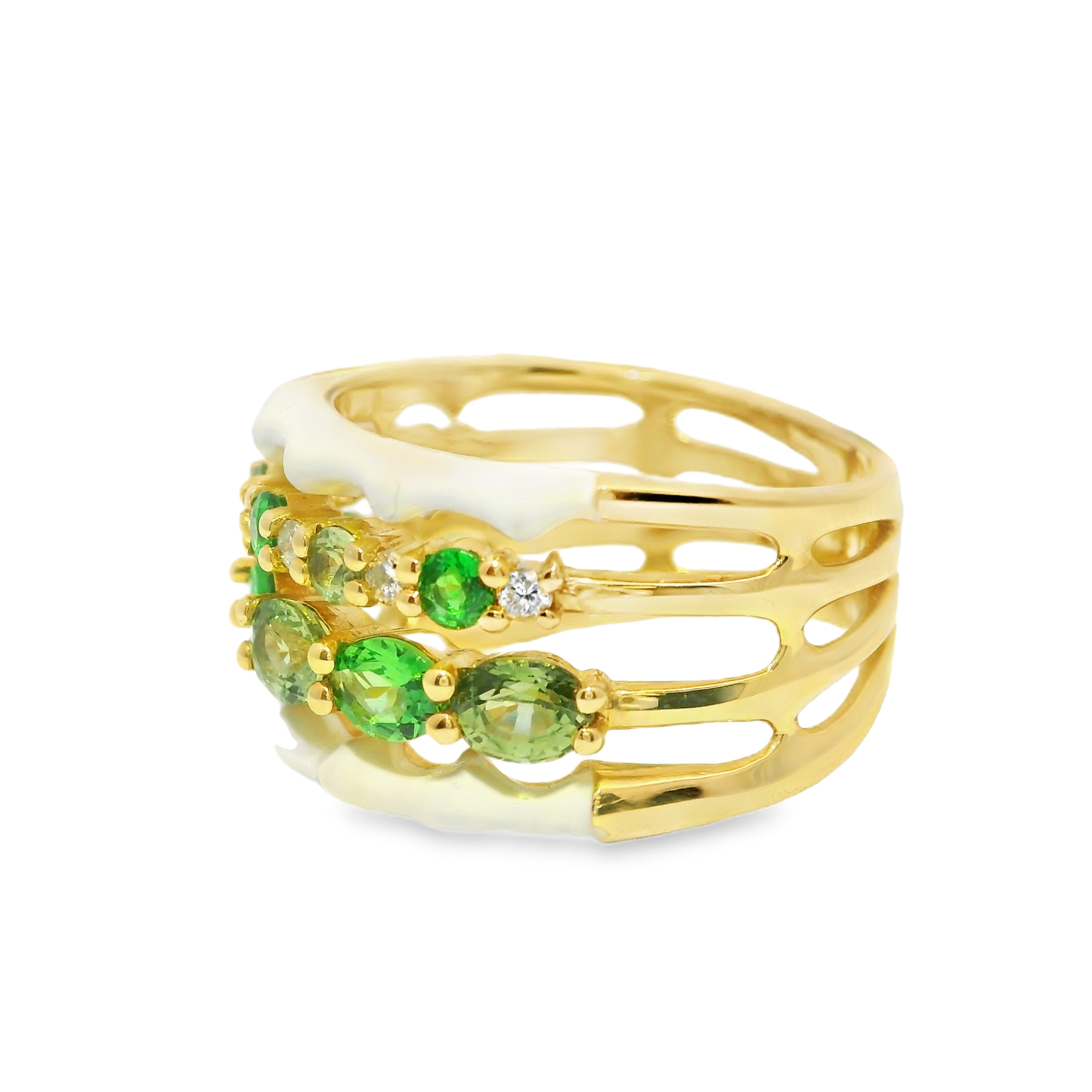 0.13CT Diamond 2.13CT Green Garnet Ring 14k Yellow Gold