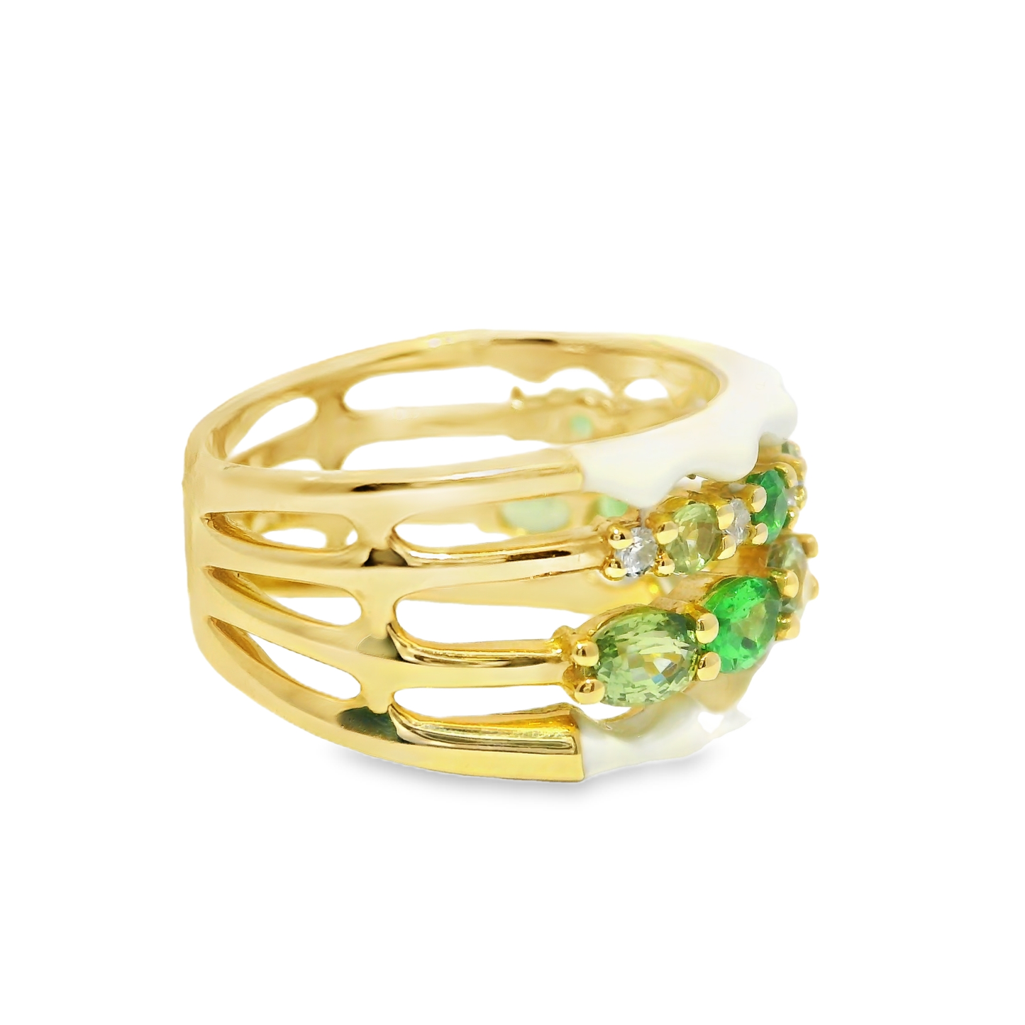 0.13CT Diamond 2.13CT Green Garnet Ring 14k Yellow Gold