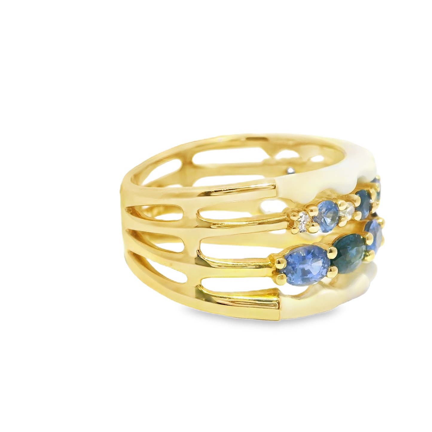 0.13 Ct diamond 2.01CT Blue Sapphire Ring 14k Yellow Gold