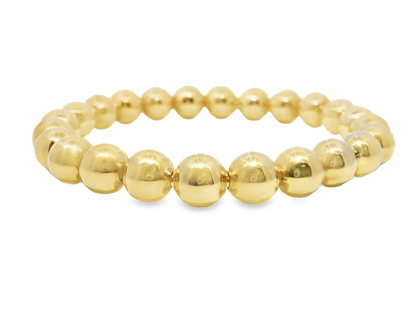 Plain Beaded 14k Yellow Gold Bangle