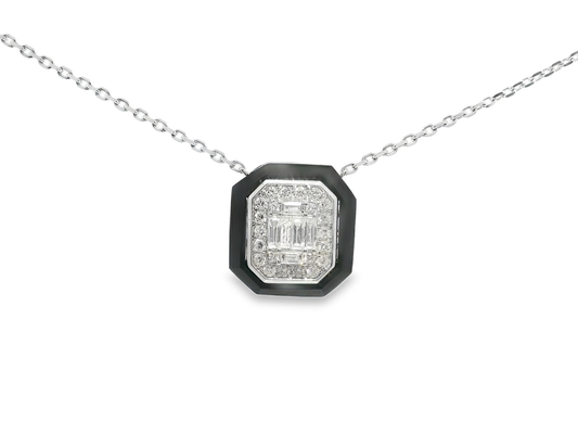0.41Ct Diamond 1.40CT Black agate Pendant 14k White Gold