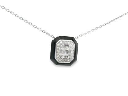 0.41Ct Diamond 1.40CT Black agate Pendant 14k White Gold
