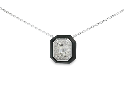 0.41Ct Diamond 1.40CT Black agate Pendant 14k White Gold