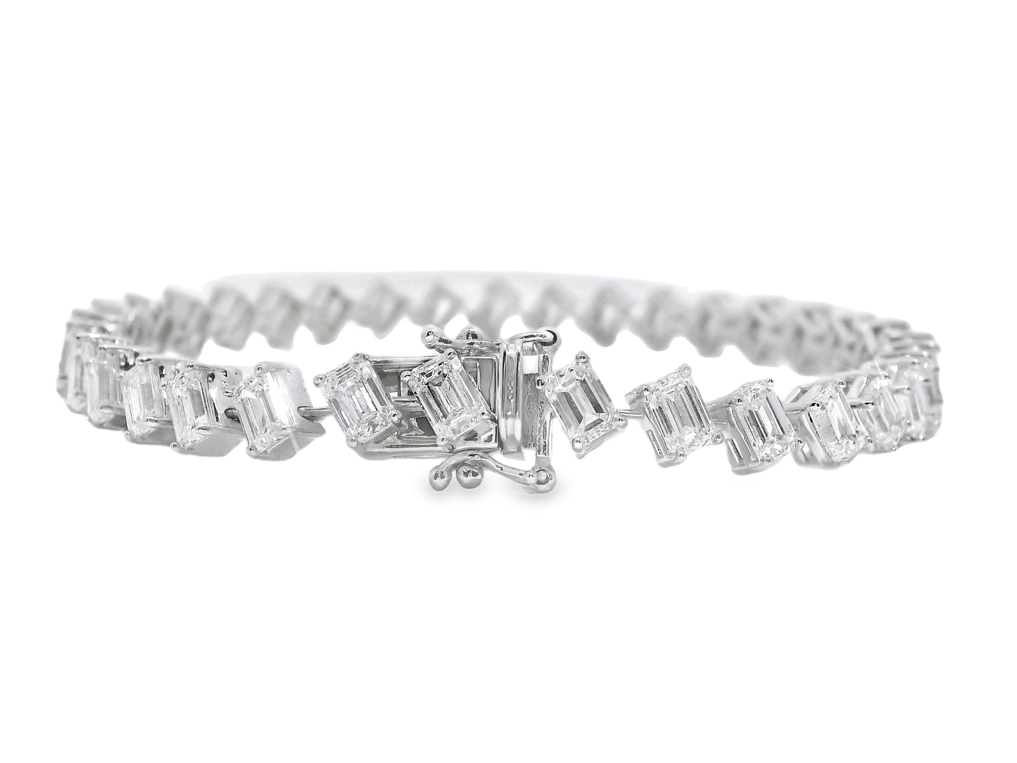 9.51 CT  Emerald Cut Lab Diamond Bracelet 14k White Gold