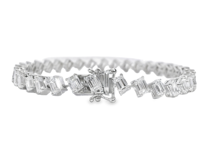 9.51 CT  Emerald Cut Lab Diamond Bracelet 14k White Gold