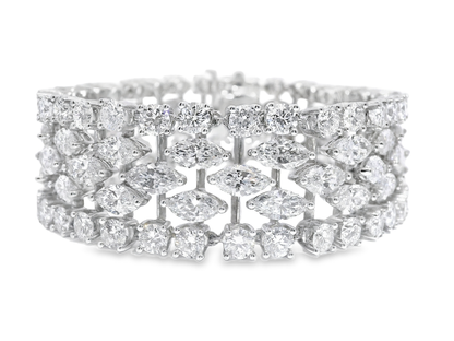 17.14CT Round 24.39CT Marquis Lab Diamond Bracelet 14k White Gold