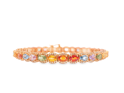 0.74Ct Diamond 10.51CT Multi Sapphire Bracelet 18k Rose Gold