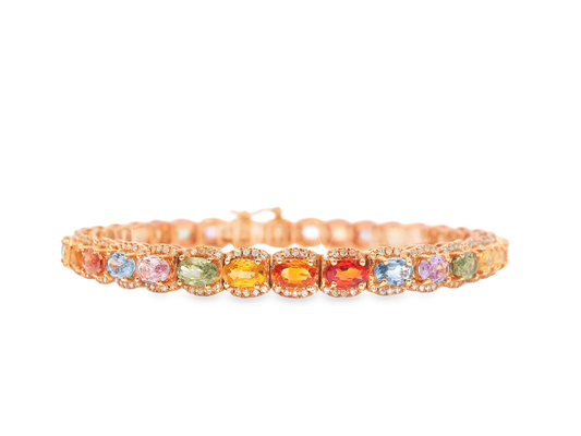 0.74Ct Diamond 10.51CT Multi Sapphire Bracelet 18k Rose Gold