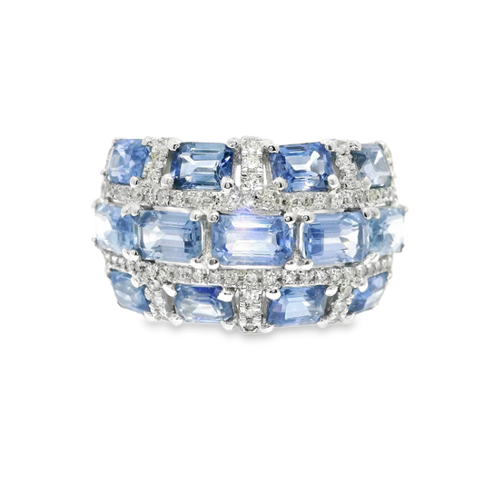 0.25CT Diamond 4.12CT Blue Sapphire Ring 14k White Gold