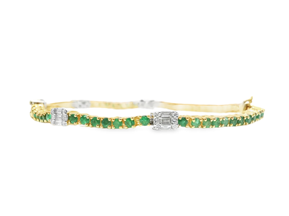 0.84CT Diamond 2.50CT Emerald Bracelet 18k Yellow Gold