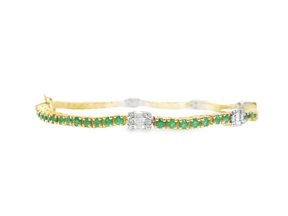 0.84CT Diamond 2.50CT Emerald Bracelet 18k Yellow Gold