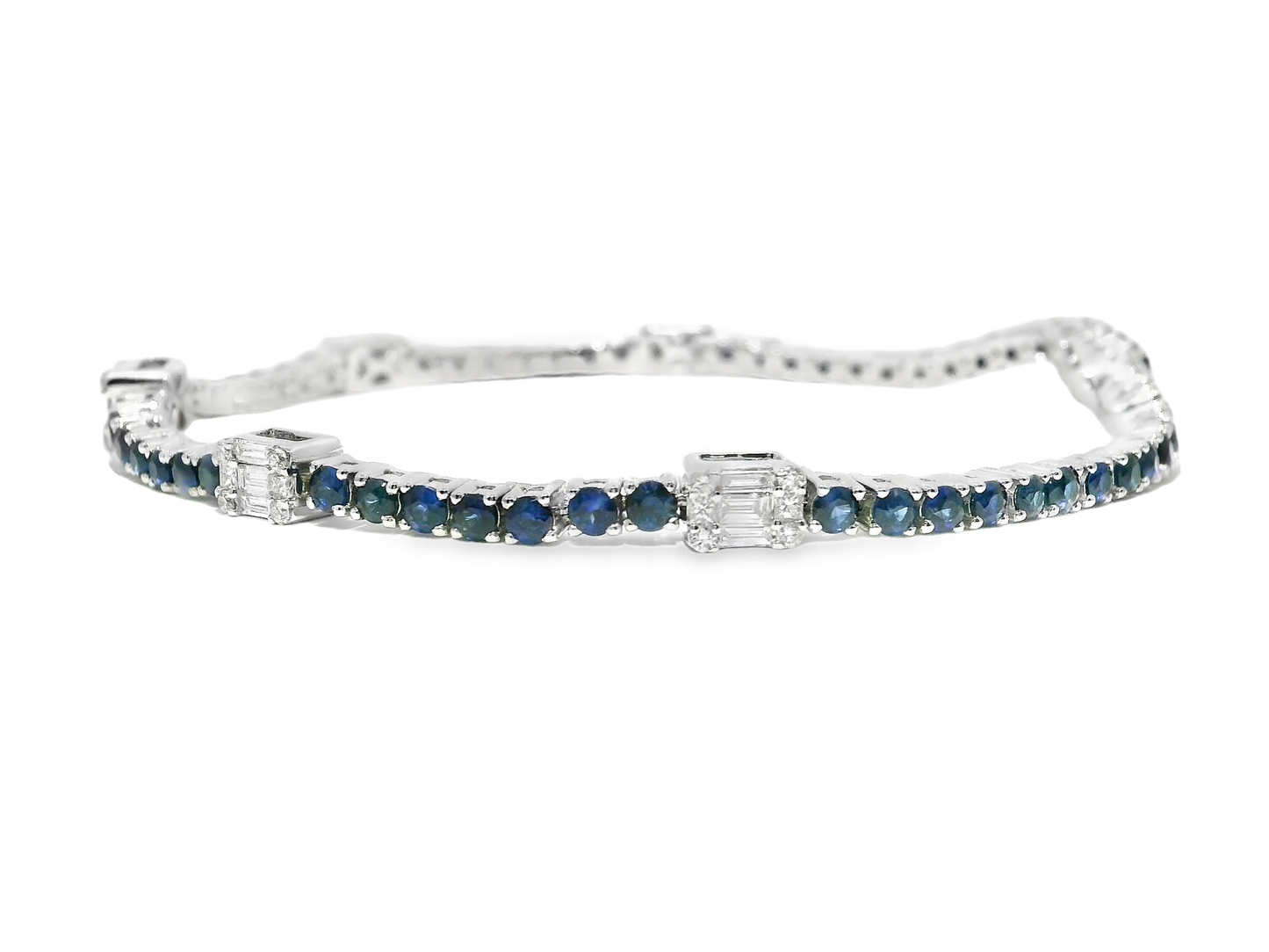 0.75CT Diamond 3.30CT Blue Sapphire Bracelet 18k White Gold