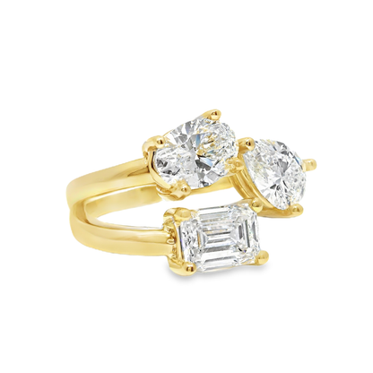 3.39CT Pear Oval & Emerald Cut Lab Diamond Ring 14k Yellow Gold
