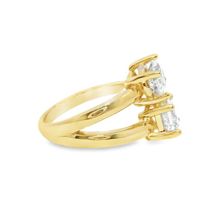 3.39CT Pear Oval & Emerald Cut Lab Diamond Ring 14k Yellow Gold