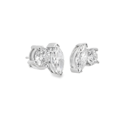 0.65CT Round 1.84CT Marquise Lab Diamond Earring 14k White Gold