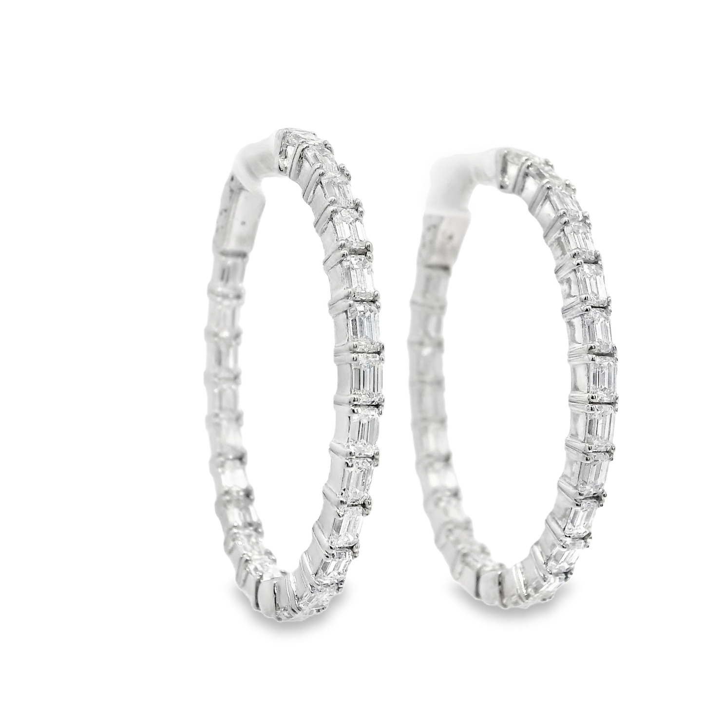 3.79CT Diamond Lab Emerald Cut Hoop Earring 14k White Gold