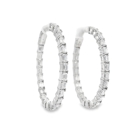 3.79CT Diamond Lab Emerald Cut Hoop Earring 14k White Gold