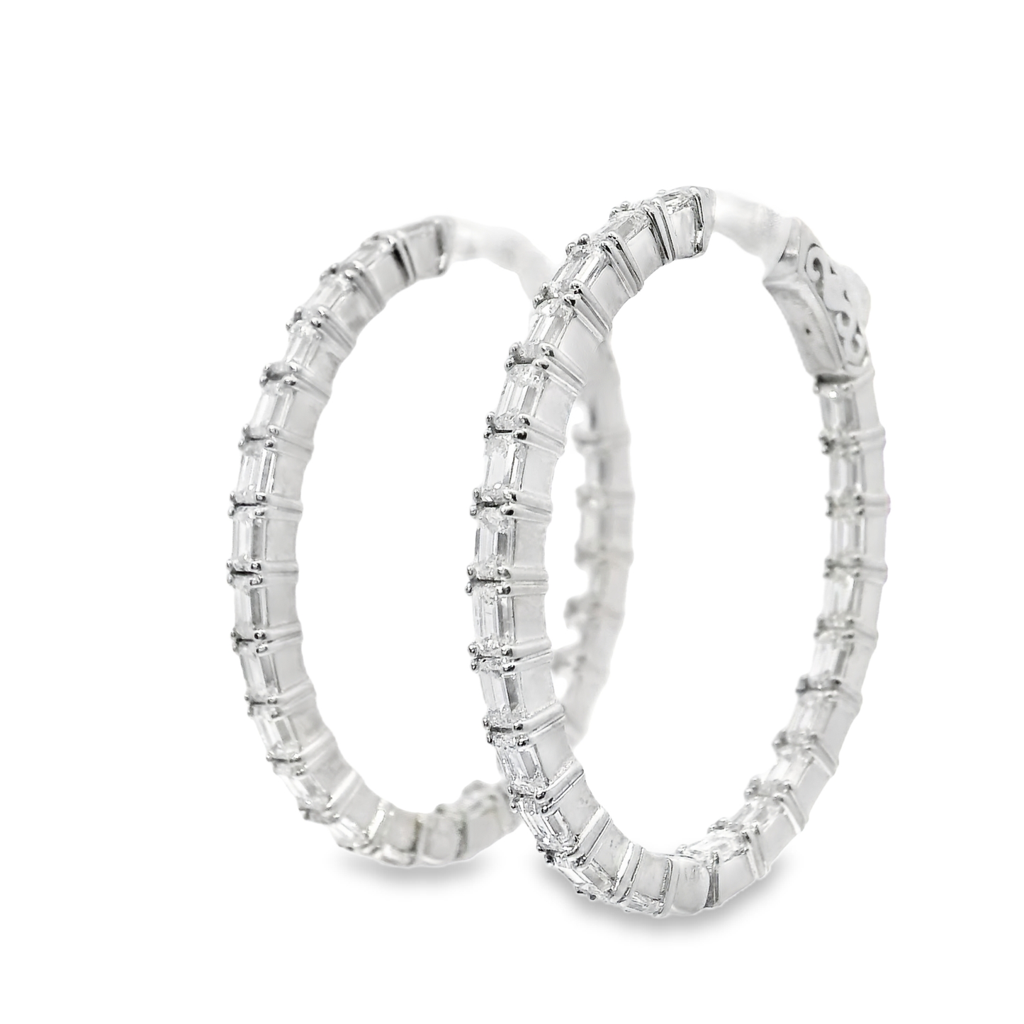 3.79CT Diamond Lab Emerald Cut Hoop Earring 14k White Gold