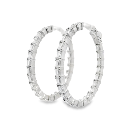 3.79CT Diamond Lab Emerald Cut Hoop Earring 14k White Gold