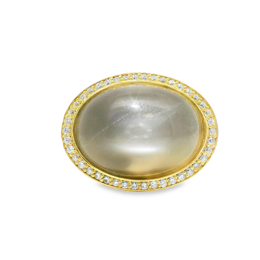 0.44CT Diamond Grey Moon Quartz Ring 14k Yellow Gold