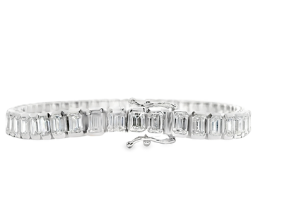 12.95CT Emerald Cut Lab Diamond Bracelet 14k White Gold
