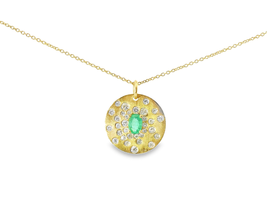 0.67CT Diamond 0.42CT Emerald Pendant 14k Yellow Gold
