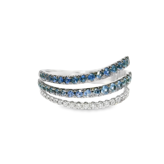 0.18CT Diamond 0.63CT Blue Sapphire Ring 14k White Gold