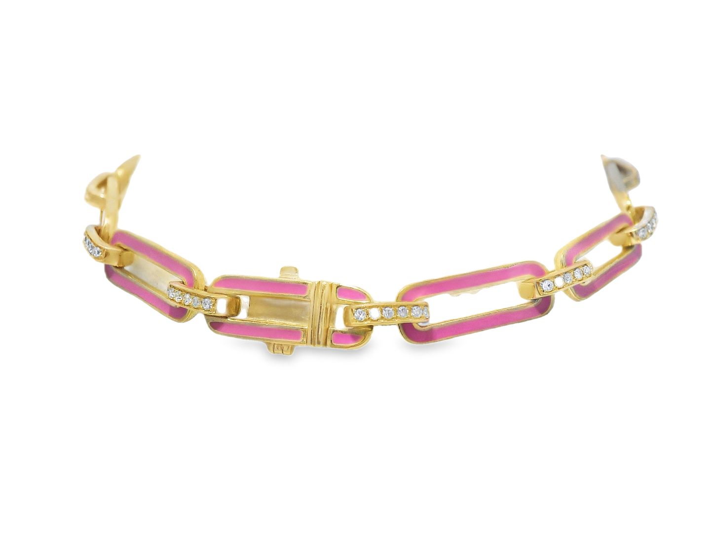 0.33CT Diamond Bracelet with Pink Enamel 14k Yellow Gold