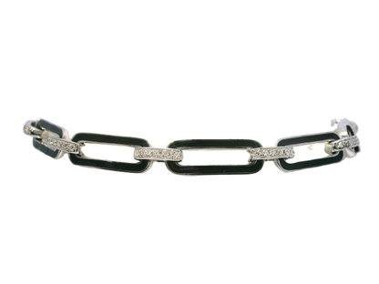 0.33CT Diamond Bracelet with Black Enamel 14k White Gold