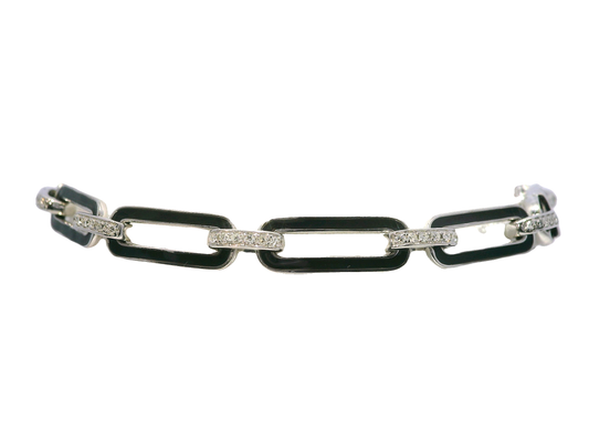0.33CT Diamond Bracelet with Black Enamel 14k White Gold