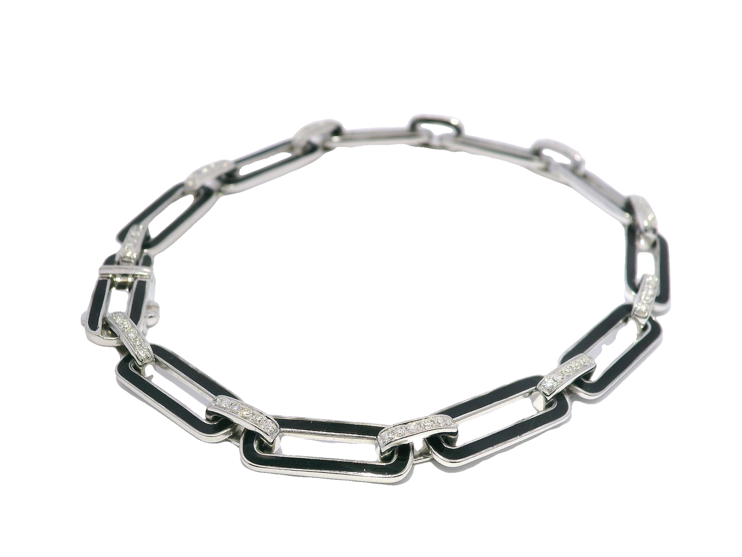 0.33CT Diamond Bracelet with Black Enamel 14k White Gold