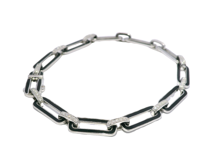 0.33CT Diamond Bracelet with Black Enamel 14k White Gold