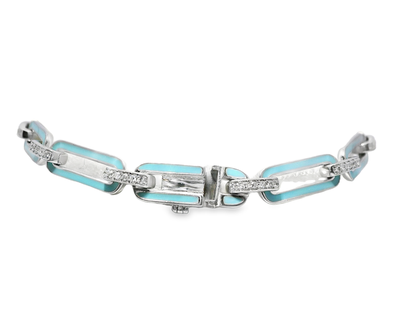 0.33CT Diamond Bracelet with Turquoise Enamel 14k White Gold