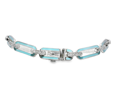 0.33CT Diamond Bracelet with Turquoise Enamel 14k White Gold